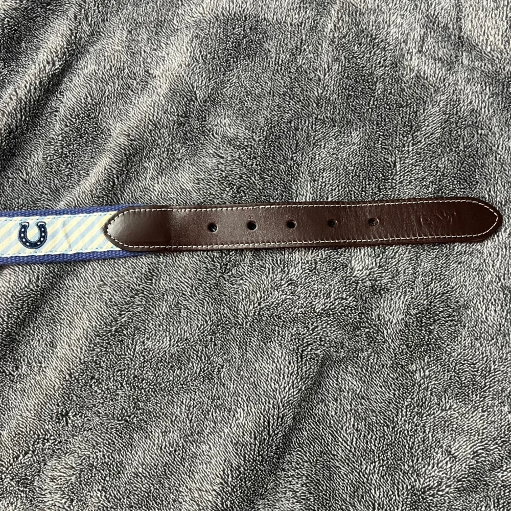 Vineyard Vines Mens 147th Kentucky Derby Horseshoe Canvas Leather Belt Blue 34